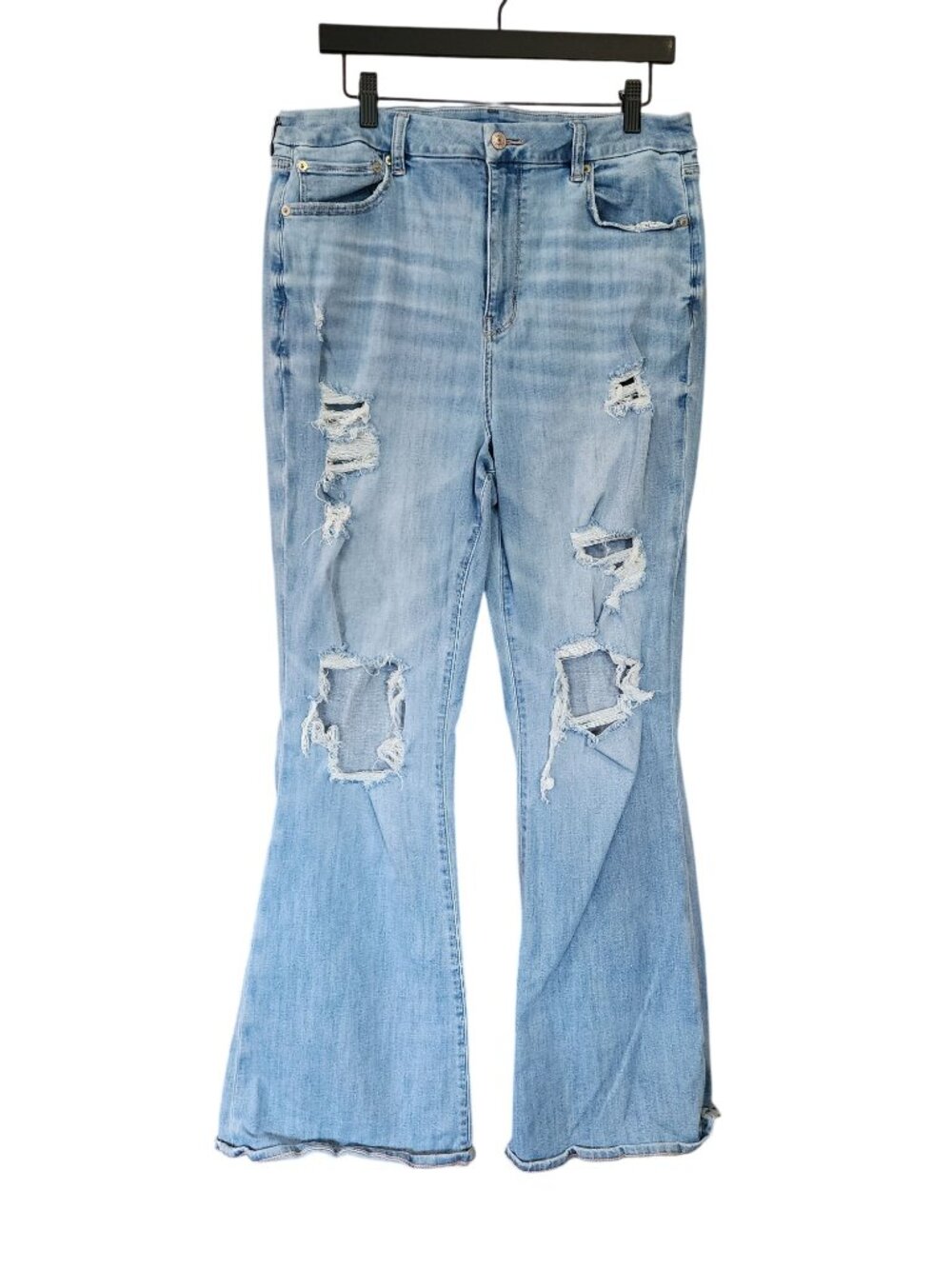 American Eagle Jeans Blue Light Wash Curvy Super High Rise Flare Womens 16 Long